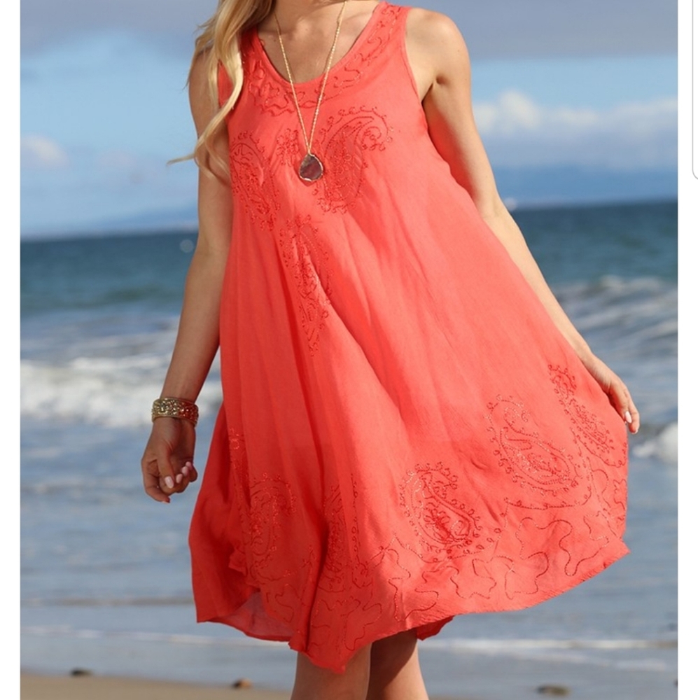 Coral shift dress coverup